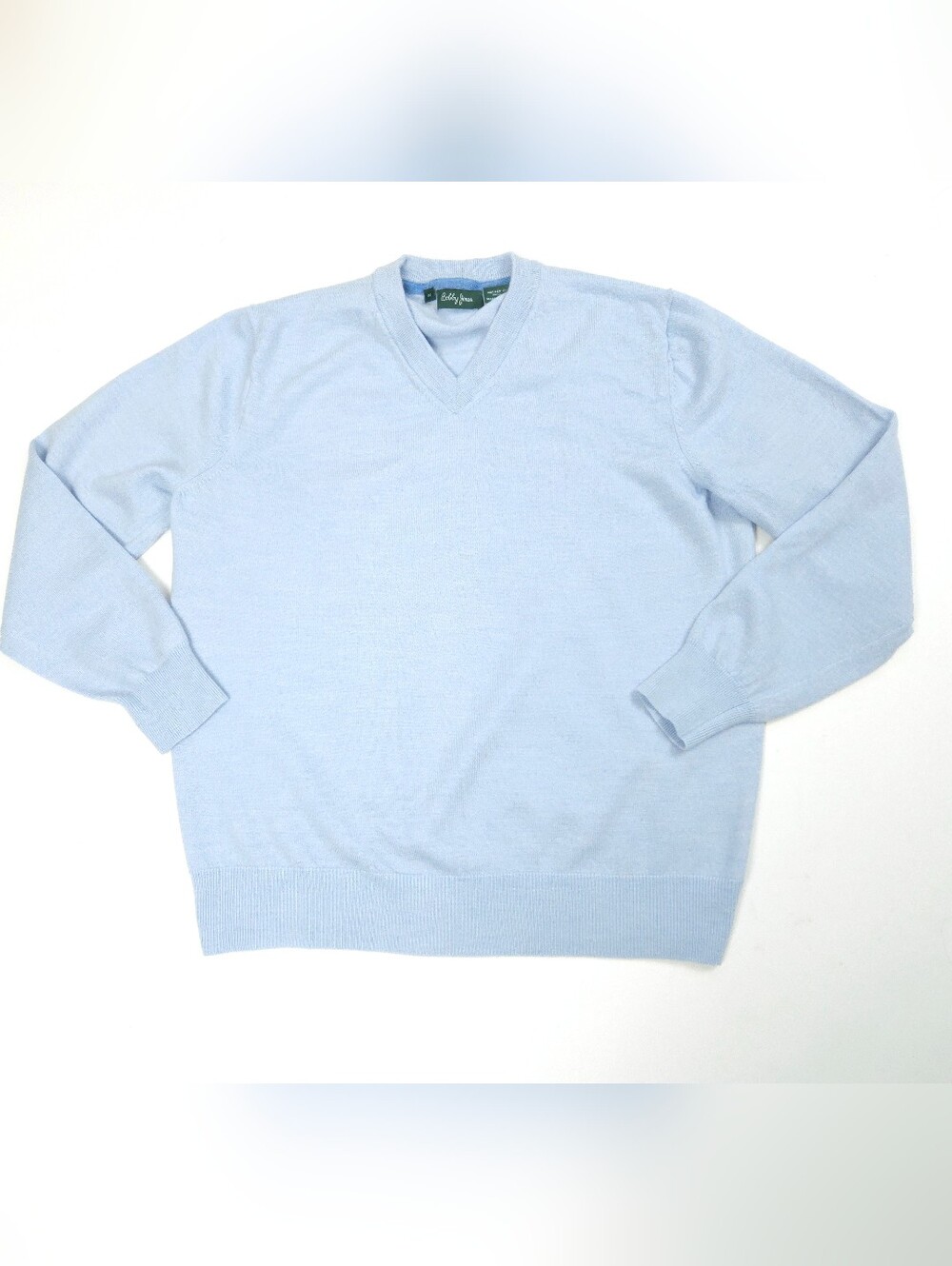 Bobby Jones 100% Marino Wool Light Blue V Neck Sweater Mens M
